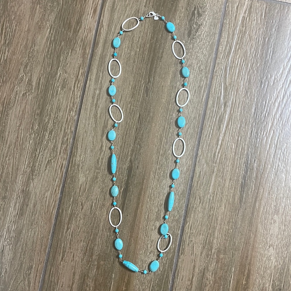 Stella & Dot Long Blue Howlite Geo Silver Necklace